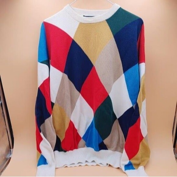 Vtg Lyle & Scott Sweater Diamond Checkered Pattern Golf Long Sleeve Size XXL - Picture 2 of 7